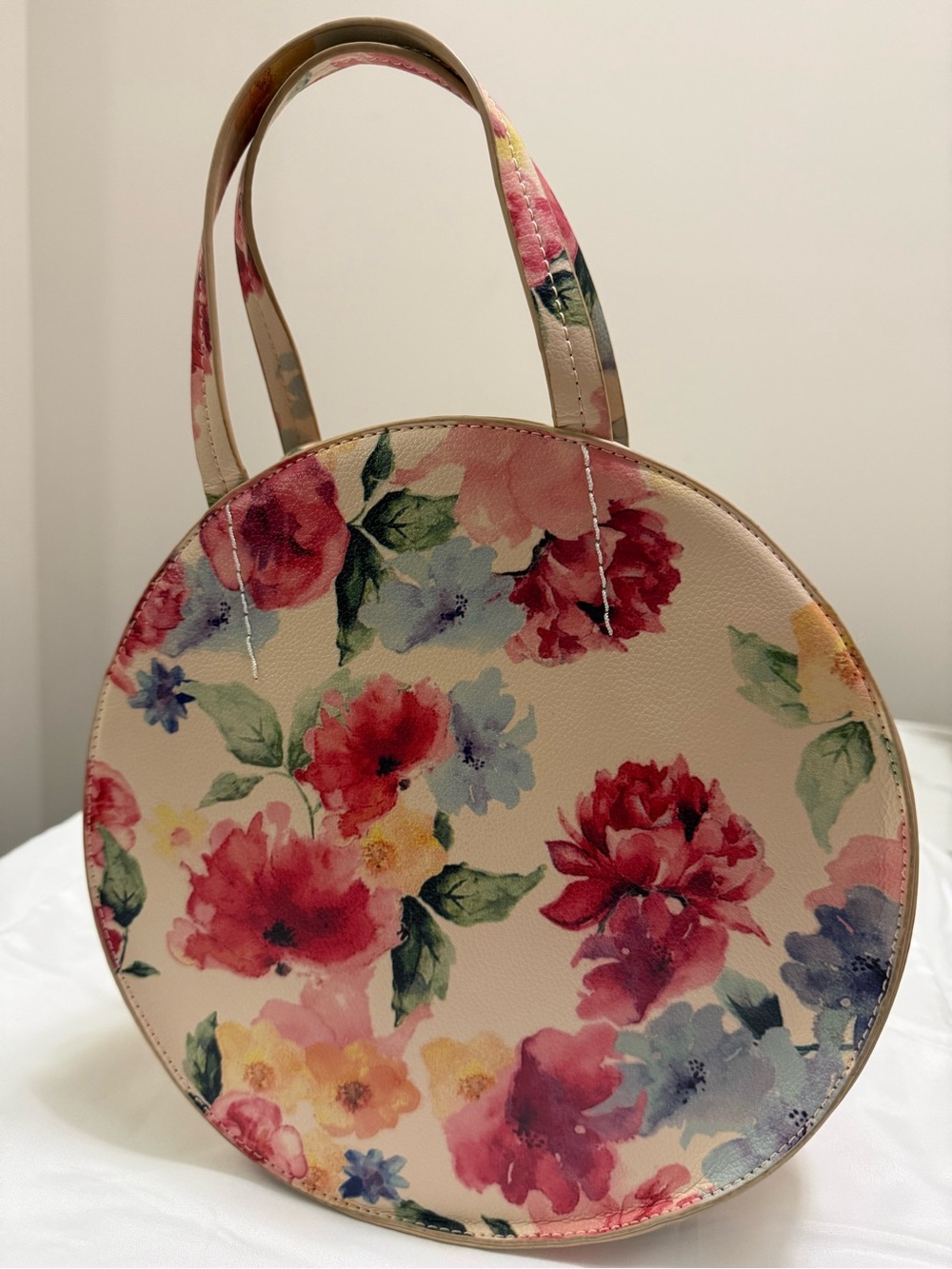 Floral Round Top Handle Bag Pink Multicolor Y2K - Picture 2 of 7